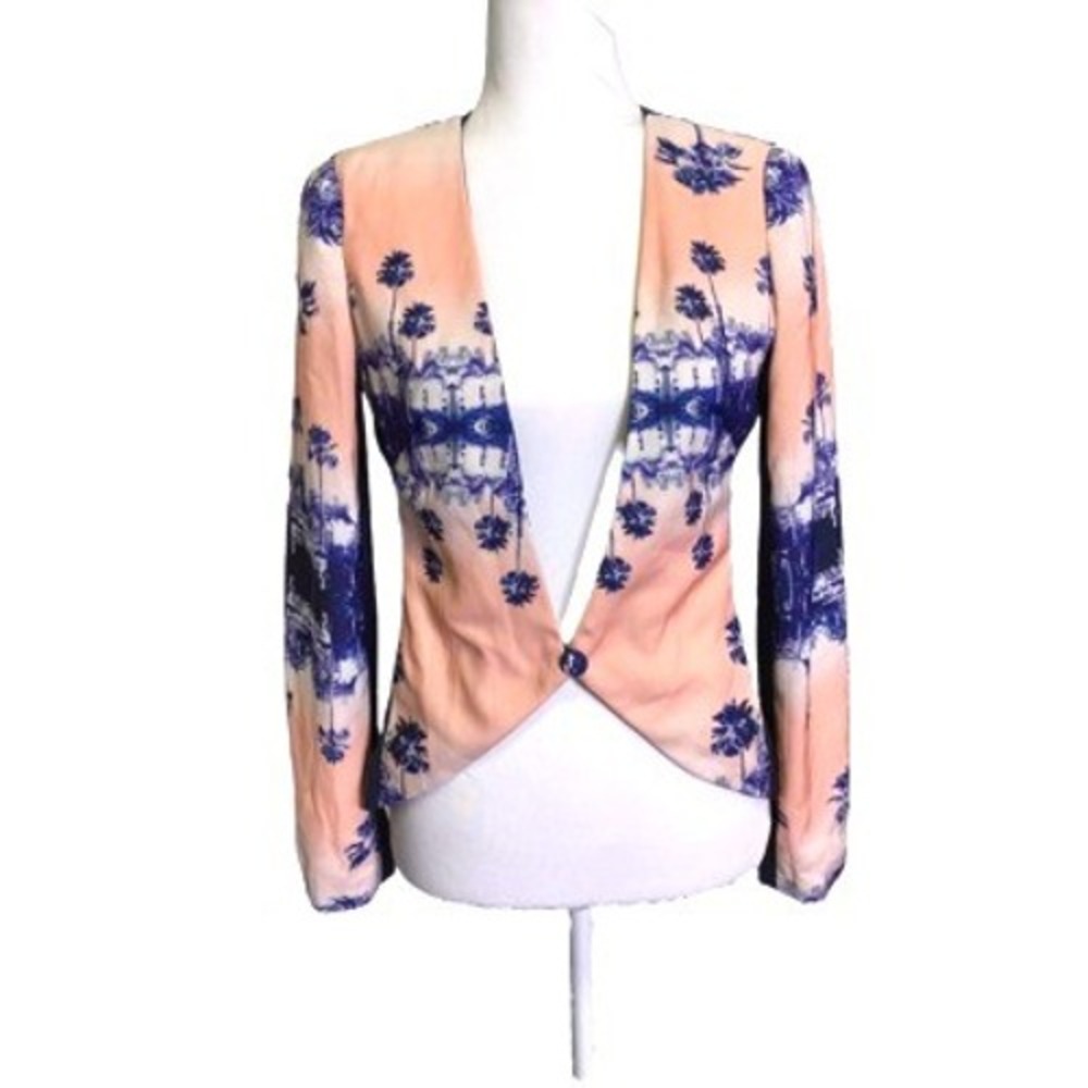 Finders Keepers Blazer Size XS Palm‎ Tree Print Ombre Blue Peach Miami Jacket